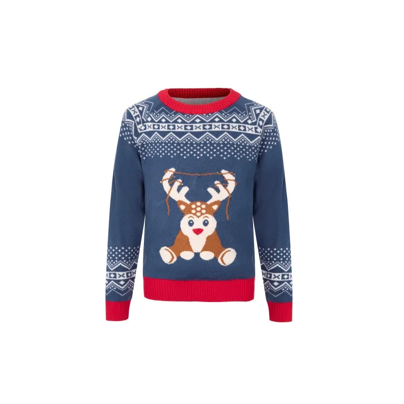 Jacquard Sweater With Elk For Kids