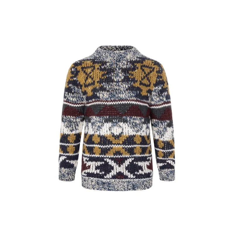 Children’s Round Stand Collar With Geometric Patterns Jacquard Pullover