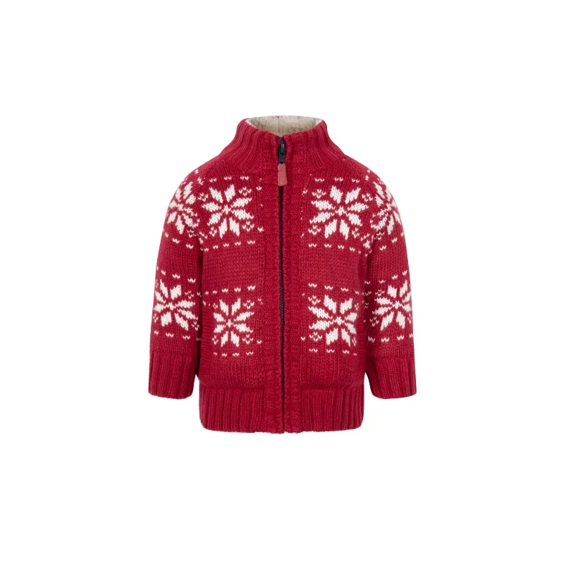 Girls Red Flower Jacquard Warm Christmas Knitwear