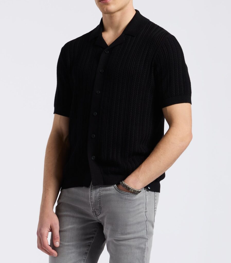 men's cable knit button-up polo