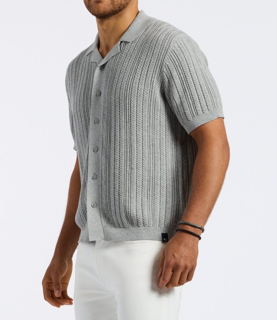 Men's Short-Sleeve Button-Up Sweater Shirt