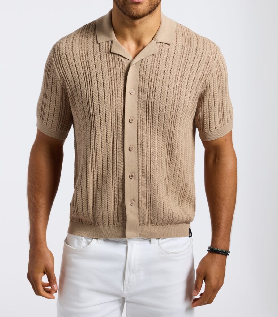 Men's Cable Knit Button-Up Shirt