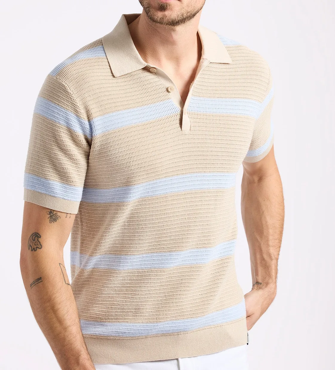 Men's Striped Sweater Knit Polo Shirt