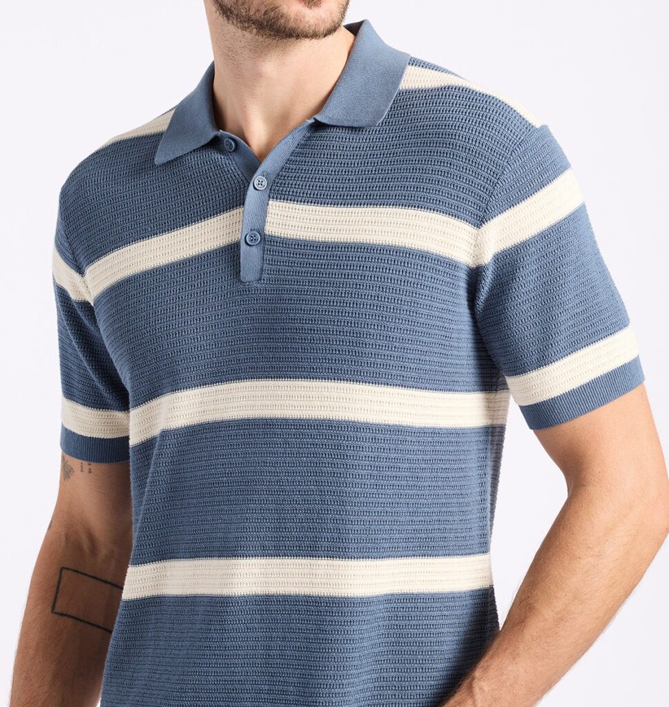 Men Striped Sweater Knit Polo Shirt