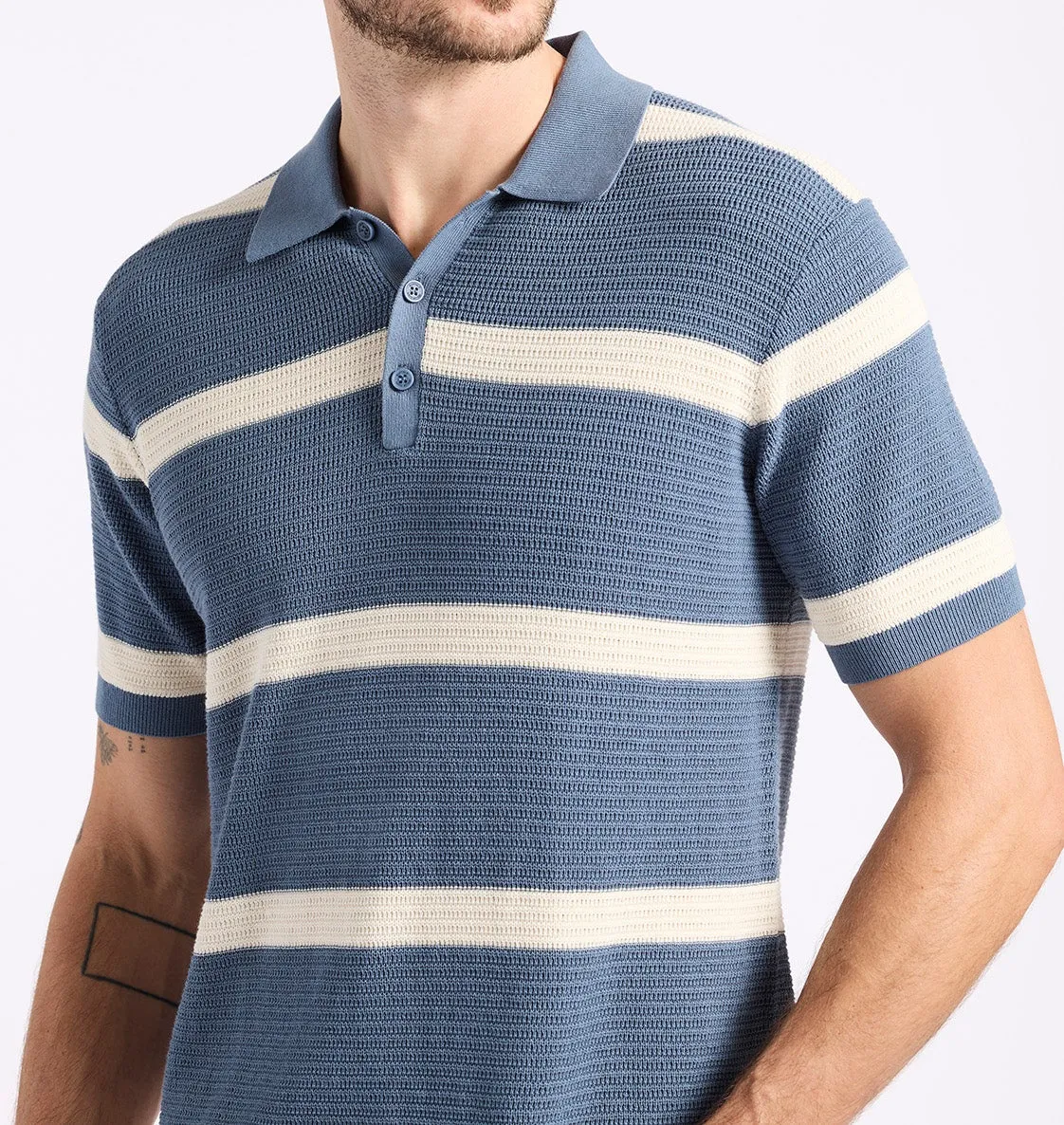 Men Striped Sweater Knit Polo Shirt