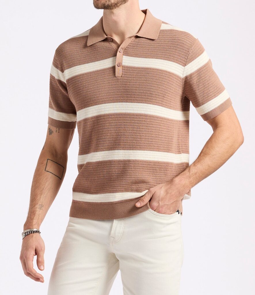 Men Cotton Striped Sweater Knit Polo