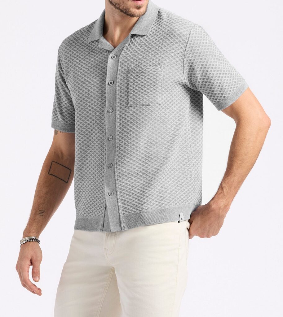 Men's Textured Knit Button-Up Sweater