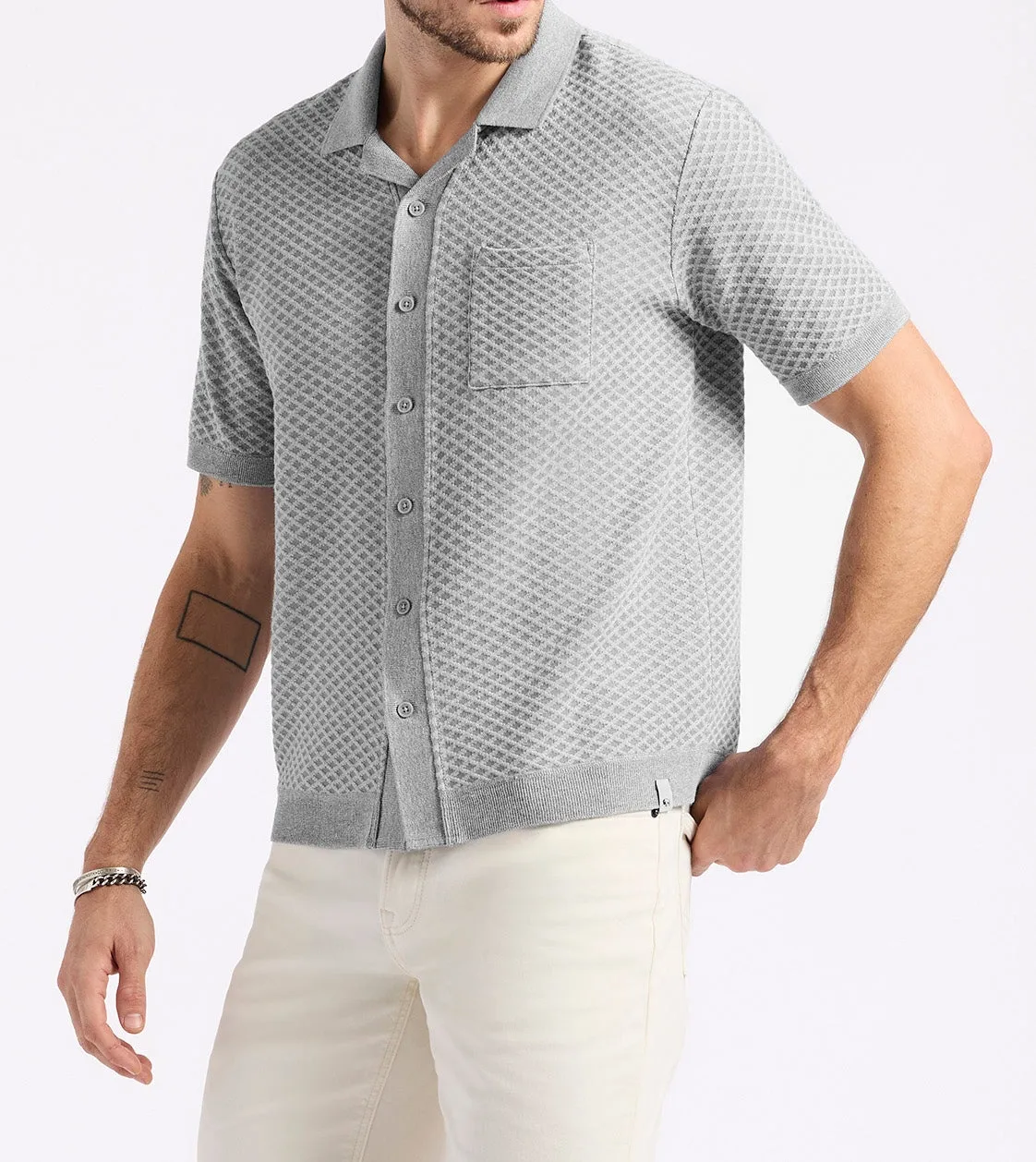Men's Textured Knit Button-Up Sweater