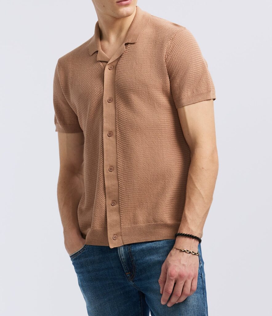 Men's Short-Sleeve Button-Up Sweater Shirt