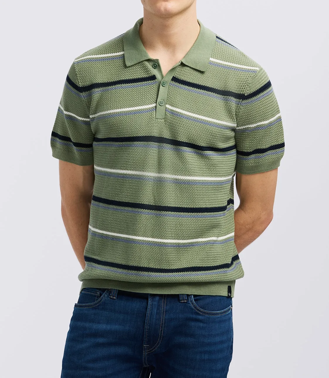 Striped Men's Sweater Knit Polo Shirt