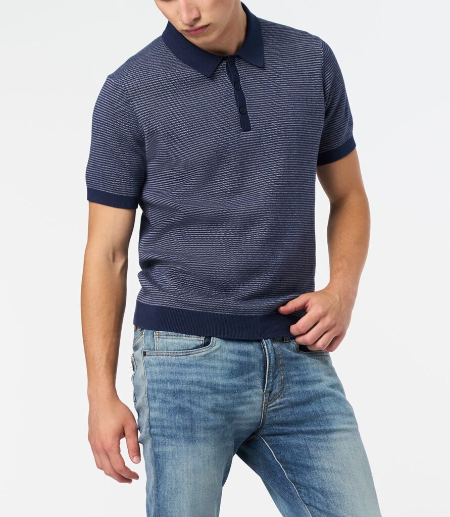 Men’s Whale Gray Striped Sweater Polo