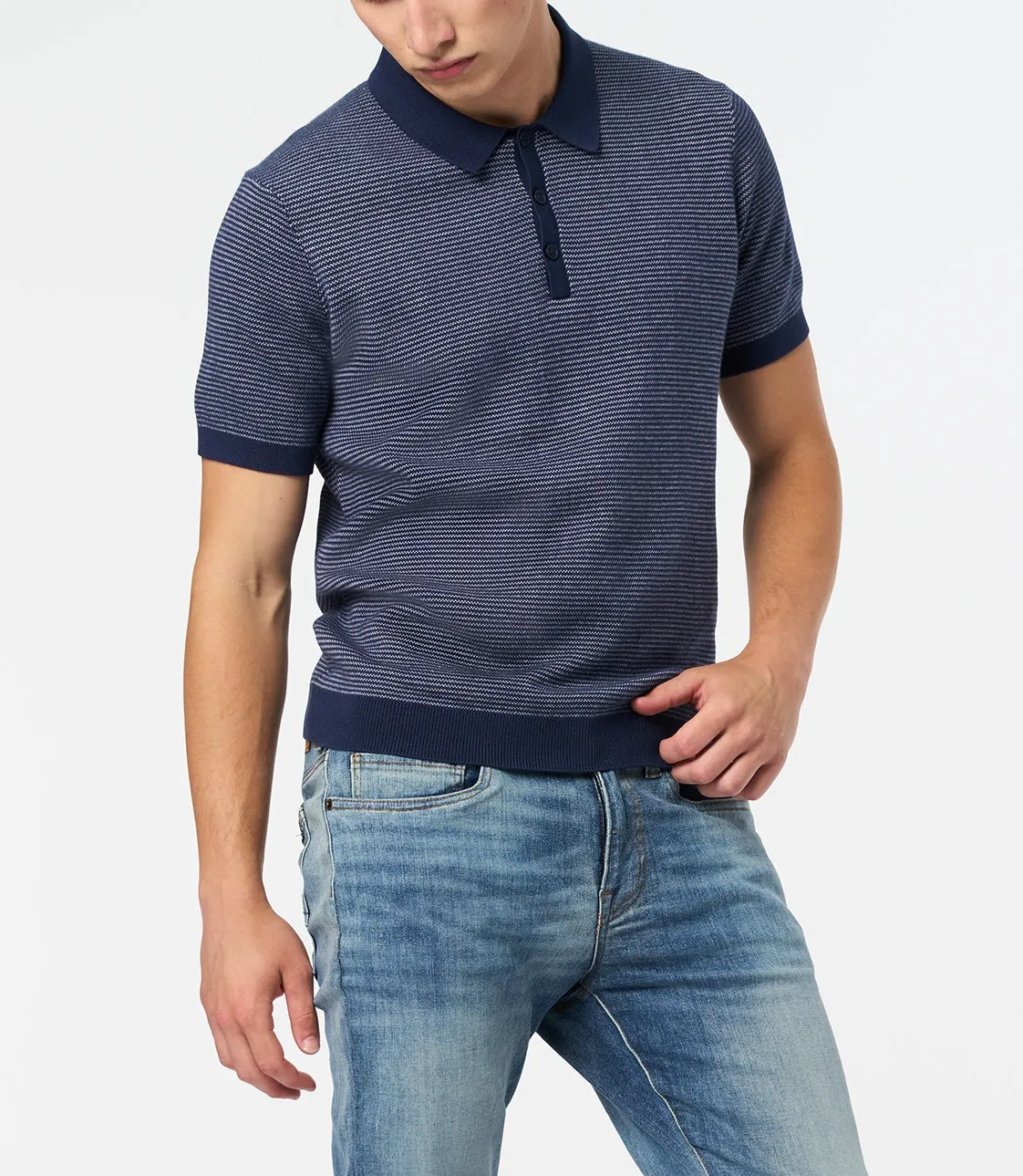 Men’s Whale Gray Striped Sweater Polo