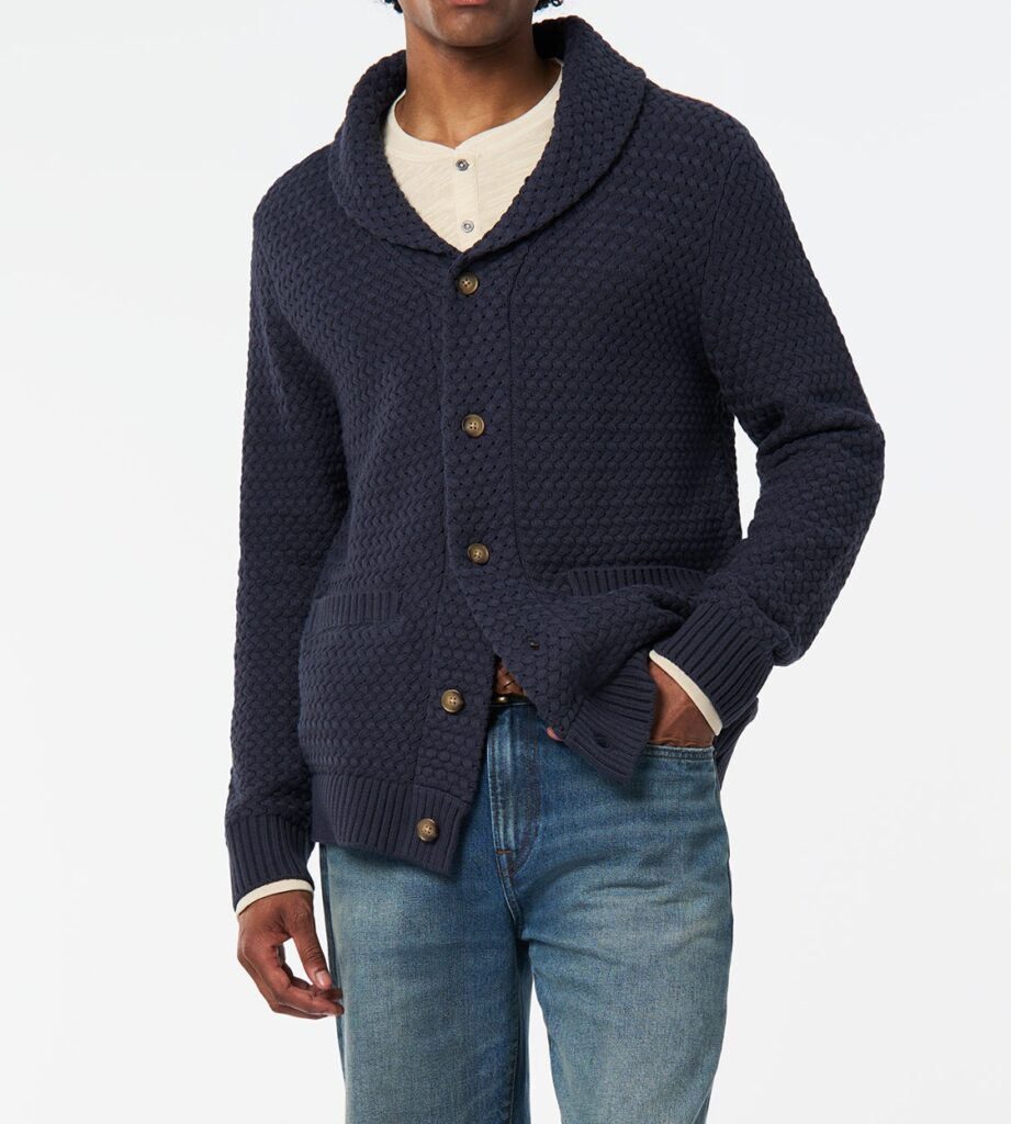 Men’s Textured Shawl Collar Relaxed Cardigan