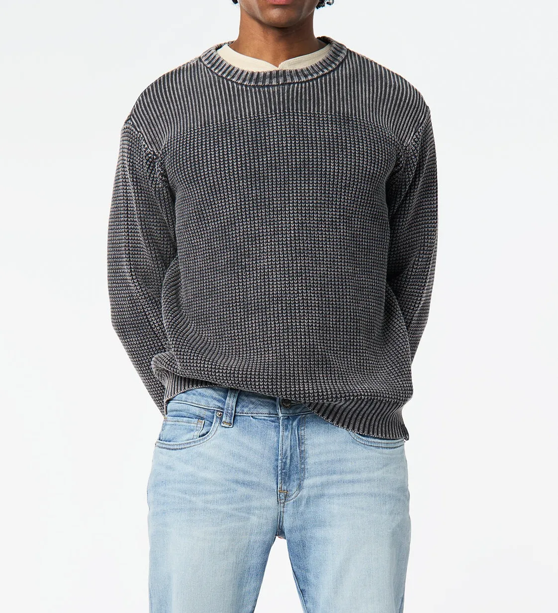 Men's Black Textured Washy Sweater