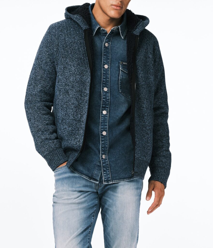 Men Full-Zip Hooded Jacket with Sherpa Lining