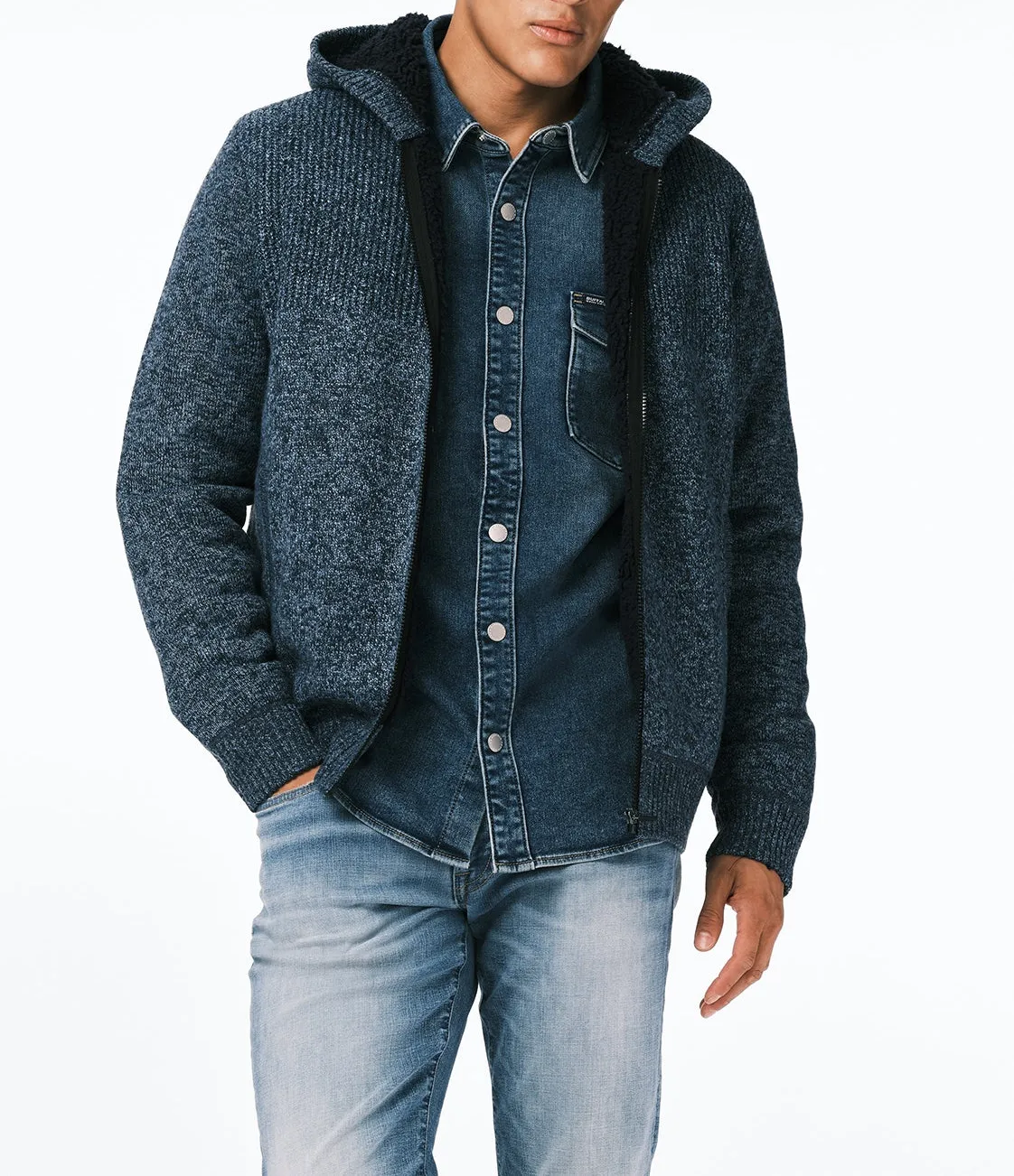 Men Full-Zip Hooded Jacket with Sherpa Lining