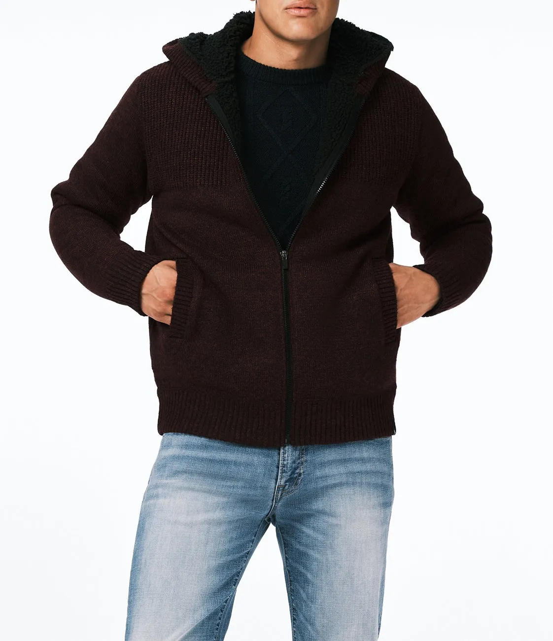 Sherpa-Lined Full-Zip Hooded Jacket for Men