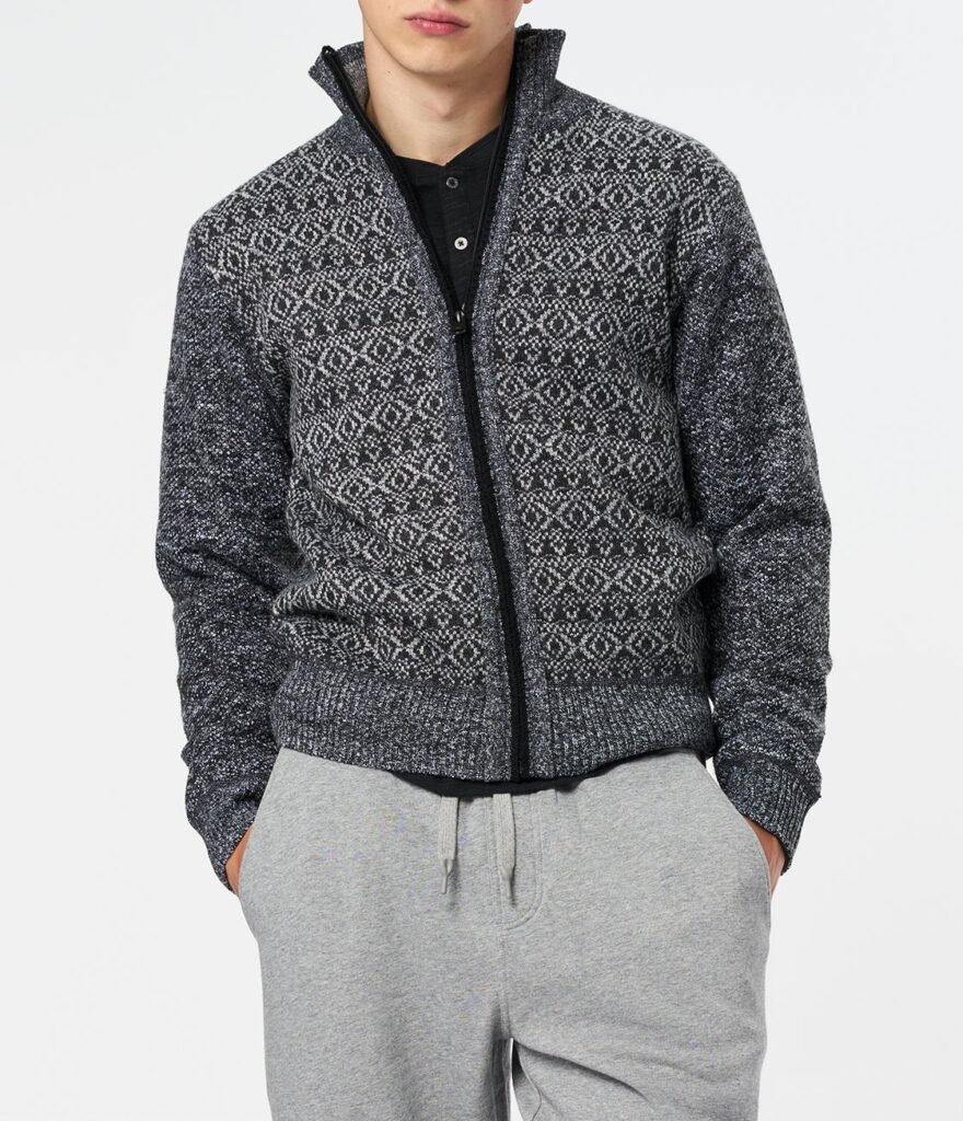 Men's Relaxed Full-Zip Jacquard Knit Sweater