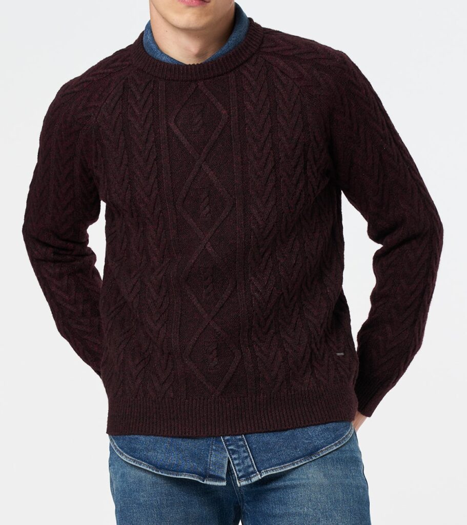 Men's Maroon Banner Relaxed-Fit Cable Knit Sweater