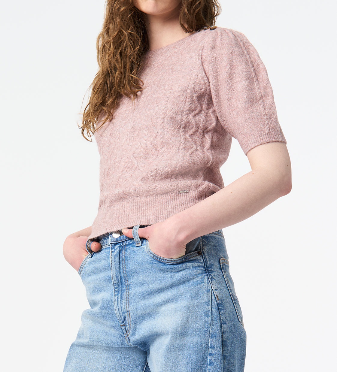 Women's Short Sleeve Cable Knit Sweater