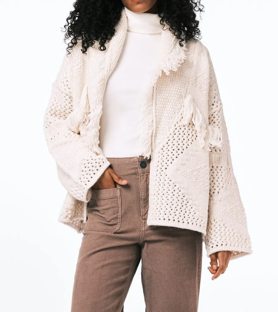 Women's Open-Front Knit Cardigan with Fringe