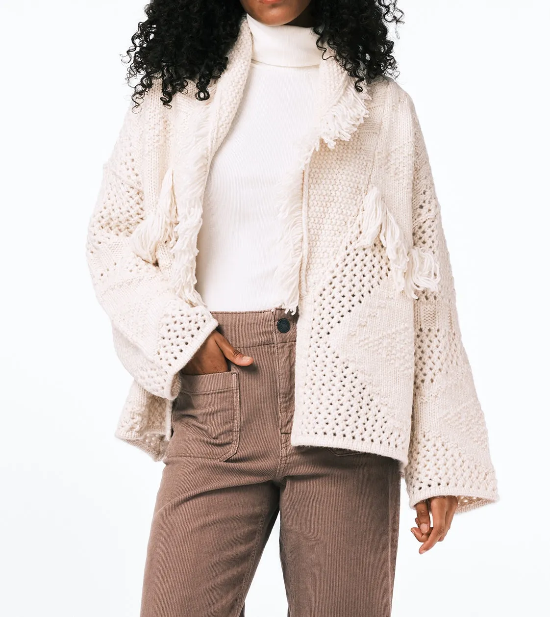 Women's Open-Front Knit Cardigan with Fringe